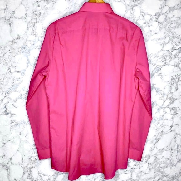 JF J. Ferrar Men’s Slim Fit Pink Button Up Dress Shirt Size Large - Picture 3 of 6